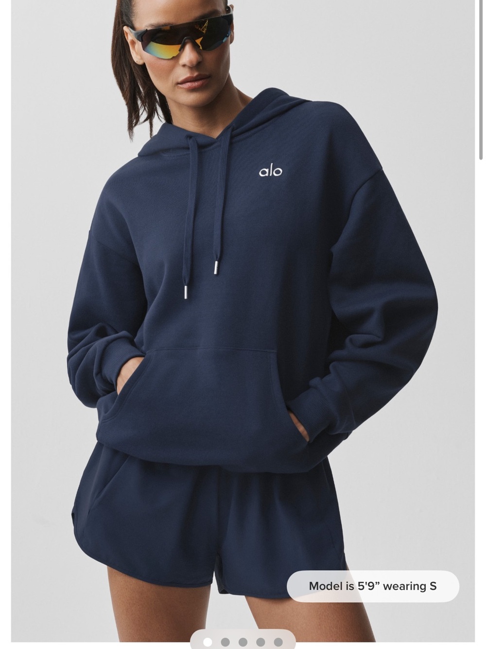 ALO Yoga Navy Pullover Hoodie with Logo